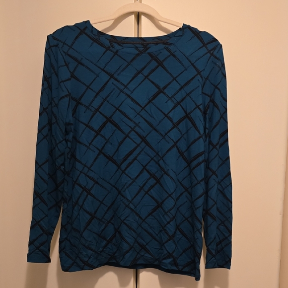Chico's Tops - Chico's Teal and Black Geometric Long Sleeve Top
